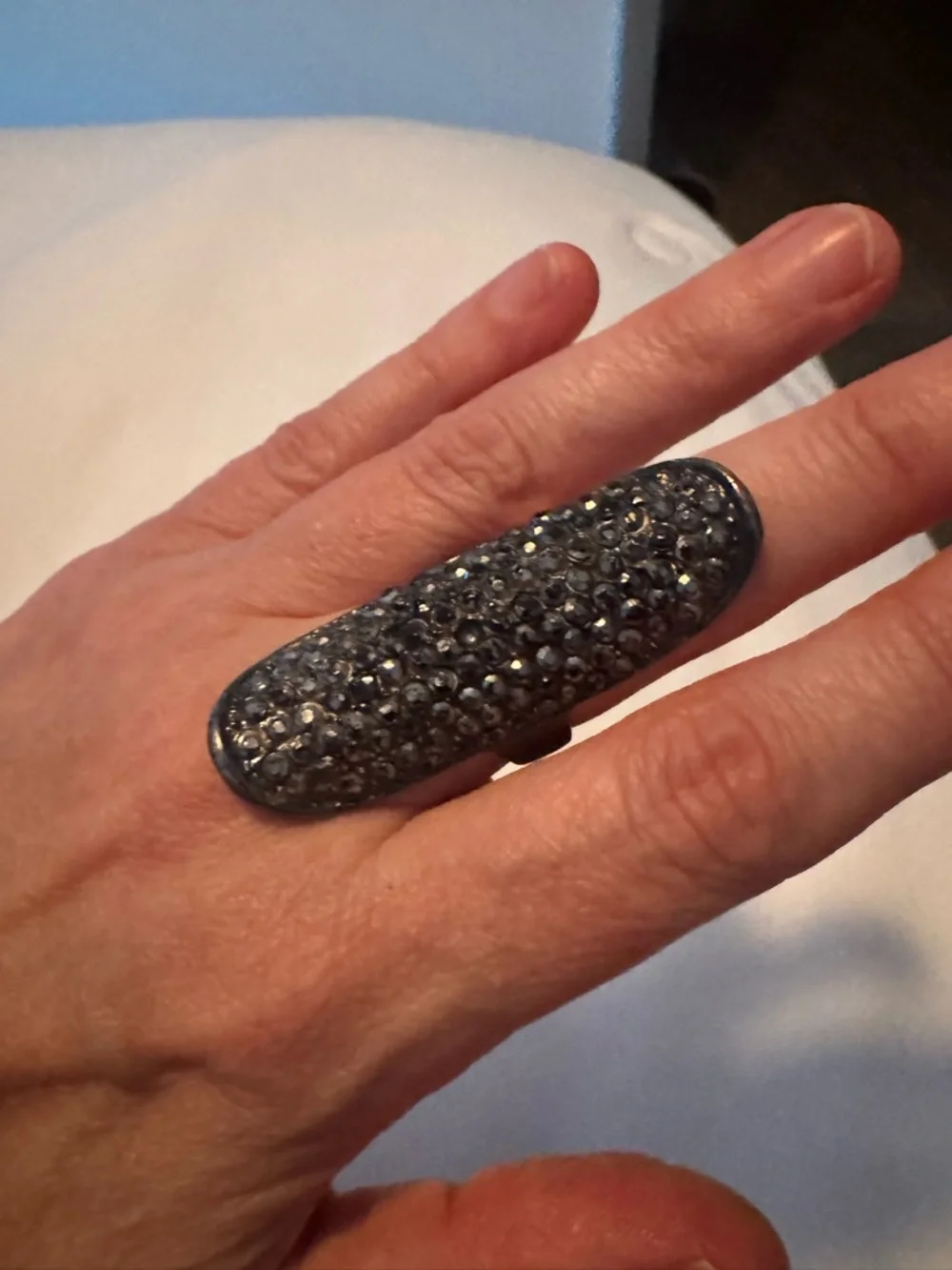 Embellished Gunmetal Rhinestone Statement Ring - Picture 6 of 6
